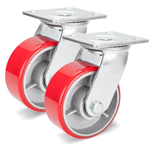 Nefish 5 Inch Industrial Grade Casters Wheels, 2 Pack Heavy Duty Swivel Casters, No Noise Polyurethane Wheel on Steel Hub, 1000 Lbs Load Capacity Per Swivel Casters for Machine, Equipment - size: 5 IN （Swivel）