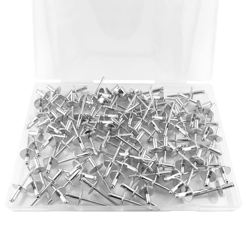 ALLCLEAN (110 pcs) 3/16 * 1/2" Large Flange Open End Aluminum Blind Rivets,4.8 * 12 Pop Blind Rivet - color: Silver, size: 3/16"*1/2"