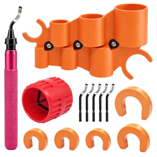 13 PCS Pipe Deburring Tool Set, Removal Tools Set for Fittings, Deburring Tool with 5 High Speed Steel Blades,Inner Outer Reamer Pipe Tubing Chamfer Tool for PVC PEX Copper Aluminum Pipes