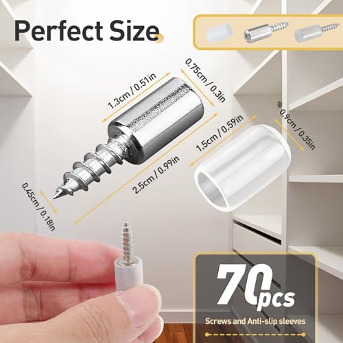 70 Pcs Self Tapping Screws Cabinet Laminate Support, Shelf Pins with Non-Slip Sleeve, Cabinet Shelf Pegs for Kitchen Utensils, Bookcases and Wardrobes, Fixed Support Self - Tapping Cross Screw - color: Clear, size: 70 PCS