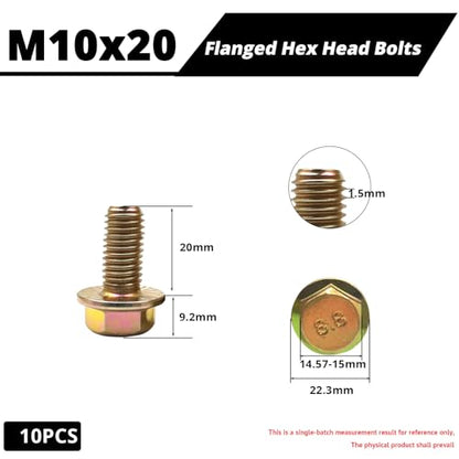 M10-1.5 x 20mm Flanged Hex Head Bolts, Flange Hexagon Head Screws, 8.8 Grade Alloy Steel, Yellow Zinc Plated, Fully Threaded Metric Screws, 10 Pack - size: M10x20mm (10PCS)