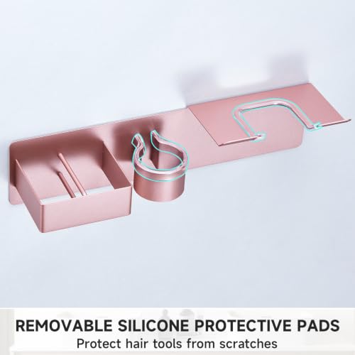 Hair Dryer Holder Wall Mount Curling Iron Holder Flat Iron Holder, Blow Dryer Holder Wall, 3 in 1 Bathroom Hair Tool Organizer Rack for Universal Hairdryer Straightener Curlings (Rose Gold) - color: Rose Gold