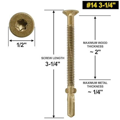 #14 x 3-1/4 Self-Tapping Trailer Deck Screws,550PcsT25 Star Bits Screws - color: Gold, size: #14 x 3-1/4in 550pcs