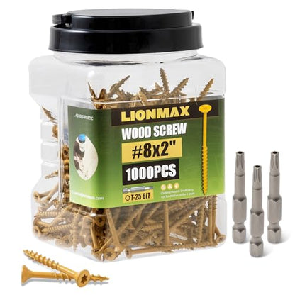 LIONMAX Deck Screws 2 Inch, Exterior Wood Screws #8 x 2, 1000 PCS, Tan - color: Tan, size: #8 x 2"