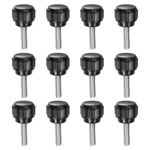 uxcell 12pcs Knurled Clamping Knobs M4 x 16mm Metric 304 Stainless Steel Male Thread Thumb Screw on Type 14mm Plastic Round Head Threaded Hand Bolt Stud Knobs Black - size: M4 x 16mm x 14mm