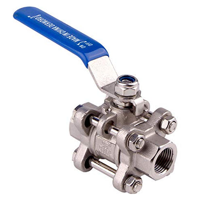DERNORD Ball Valve 3/8 Inch NPT Threaded - Stainless Steel 304 Female 3 Piece Full Port - size: 3/8" NPT Female