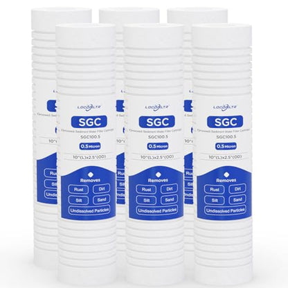 0.5 Micron 10" x 2.5" PP Grooved Sediment Water Filter Cartridge, 6 Pack - size: 0.5 Micron