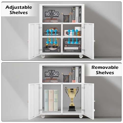 Large Metal Printer Stand Cabinet with Storage and Wheels, White - color: White
