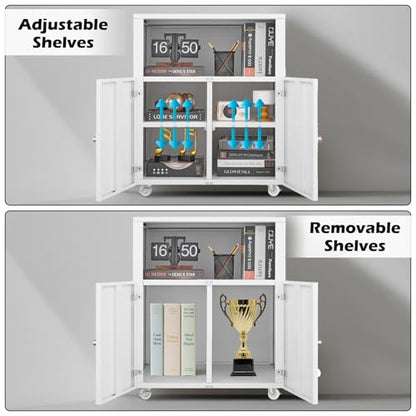 Large Metal Printer Stand Cabinet with Storage and Wheels, White - color: White