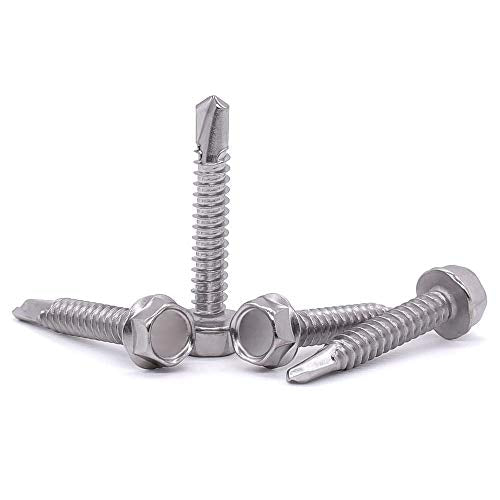 #14 x 1-1/2" (25 pcs) Hex Washer Head Self Drilling Screws, 410 Stainless Steel Metal Sheet Tek Screws, Self Tapping Point, No Pre-drilled Hole Needs - size: #14 x 1-1/2"