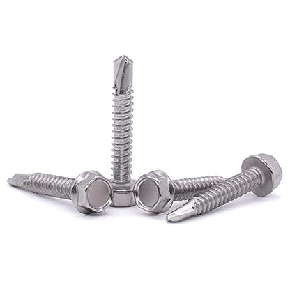 #14 x 1-1/4" (25 pcs) Hex Washer Head Self Drilling Screws, 410 Stainless Steel Metal Sheet Tek Screws, Self Tapping Point, No Pre-drilled Hole Needs - size: #14 x 1-1/4"