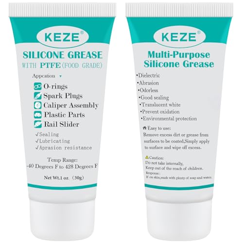 KEZE Silicone Grease Automotive PTFE Lubricant Sliding Glass Door Grease Tube 92003 Lube for Plumbing Faucet O Rings Plastic Parts Water Filter Window Track Rail 1 oz 2-Tube - color: Sillicone Grease with PTFE, size: 2 oz