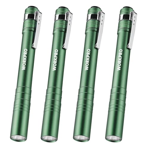 WORKPRO LED Pen Light, Aluminum Pen Flashlight, Pocket Flashlight with Clip - color: Green