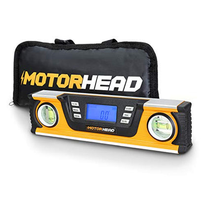 MOTORHEAD 10-Inch 0° - 180° SMART DIGITAL Level, LCD Screen, Audible Alerts, Water, Dust & Shock Resistant, Magnetic Bottom, Includes Bag, High-Visibility, Solid-Milled Aluminum, USA-Based Support - size: 10"