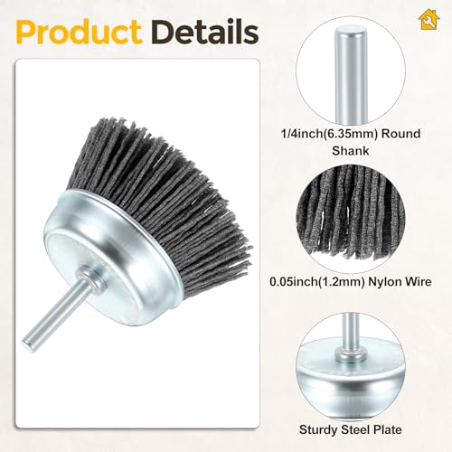 3pcs 3in Wire Brush for Drill Kit, 1/4in Shank, Nylon, 80-240 Grit