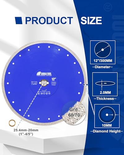 SHDIATOOL 12-Inch Diamond Saw Blade Cutting Disc for Porcelain Tile - size: 12 Inch(300mm)