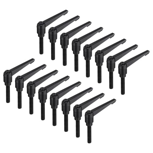uxcell 16pcs Lever Adjustable Handles M10 x 50mm Metric Male Thread, Level Clamping Handle Hand Stud Knobs Rotating Screw Handles Bolts with Locking Lever, Black - size: M10 x 50mm