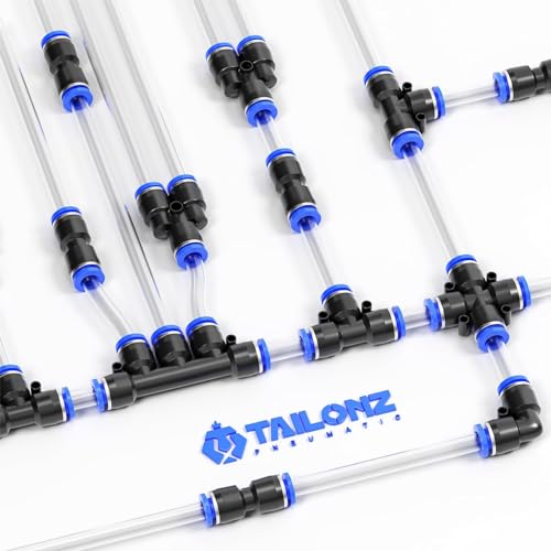TAILONZ PNEUMATIC 6mm od Push to Connect Fittings Pneumatic Fittings Kit 2 Spliters+2 Elbows+2 tee+2 Straight (8 pcs) - color: Blue, size: 6MM OD/8PCS