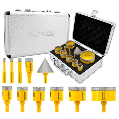 HIGHDRIL 11Pcs Diamond Hole Saw Kit for Tile Porcelain Ceramic Granite - size: Shank Set5
