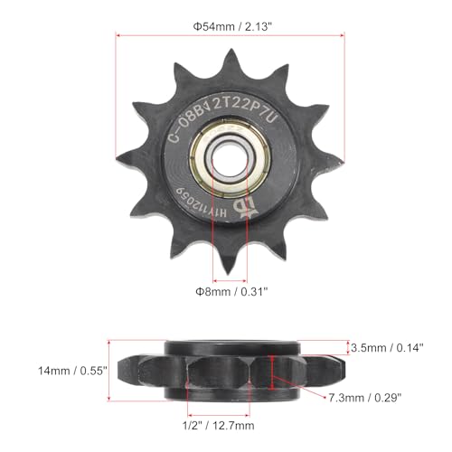 uxcell Chain Idler Sprocket, 8mm Bore 1/2" Pitch 12 Tooth Tensioner, Black Oxide Finish C45 Carbon Steel with Insert Single Bearing for ISO 08B Chains
