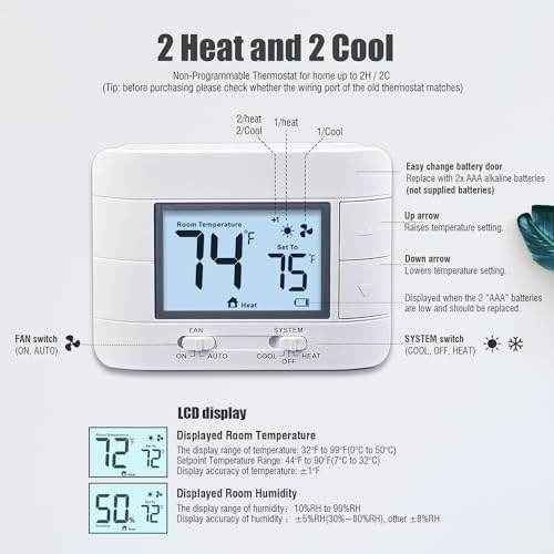 Aowel Thermostats for Home & House, up to 2 Heat/ 2 Cool, Non-Programmable