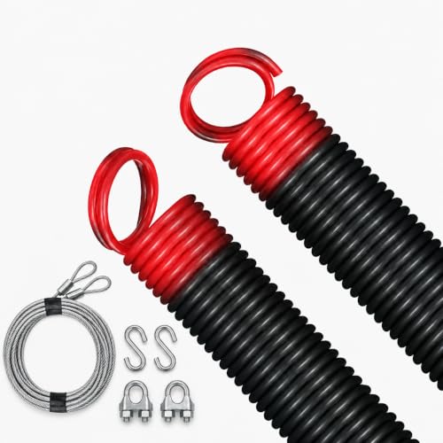 Randall Manufacturing 25" Garage Door Extension Springs, 50 lb Red End, 2-Pack – Includes 156" x 1/8" Safety Cables, S-Hooks & Adjustment Clips – for 7 FT Doors – Made in USA - size: 50 LBS Red End 2 Springs