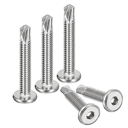 uxcell Hex Socket Self Tapping Screws, 1/4 x 1-5/8" 410 Stainless Steel Sheet Metal Flat Head Drilling Screw 100pcs, Silver - color: Silver, size: 1/4 x 1-5/8"