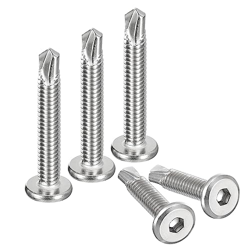 uxcell Hex Socket Self Tapping Screws, 1/4 x 1-5/8" 410 Stainless Steel Sheet Metal Flat Head Drilling Screw 100pcs, Silver - color: Silver, size: 1/4 x 1-5/8"
