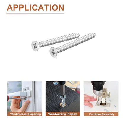 DTGN 100Pcs 4" x1-1/4 Flat Head Wood Screws, Self Tapping Screws Silver - color: Silver, size: #4x1-1/4"