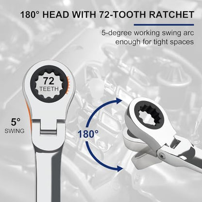 Egofine 10mm Ratchet Wrench Flex Head, Ratcheting Combination Wrench Metric, Industrial Grade Gear Spanner with 12 Point Box End, 72-Teeth Ratchet, Chrome Vanadium Steel - style: 10mm