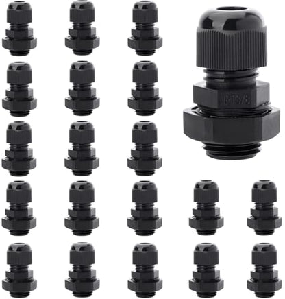 20PCS 3/8'' NPT Cable Gland Waterproof Adjustable 4-8mm/0.16-0.31inch Nylon Cable Glands Joints with Gaskets (3/8", 20PCS) - size: 3/8'' NPT 20pcs