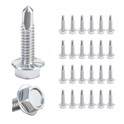 1/4" x 1" Hex Washer Head Self-Drilling Screws (25 PCS), Grade 8.8 Heat Treated Carbon Steel, Zinc Plated Self Tapping Screws, Industrial Strength Metal Fasteners - color: Silvery, size: Self-Drilling 25 pcs