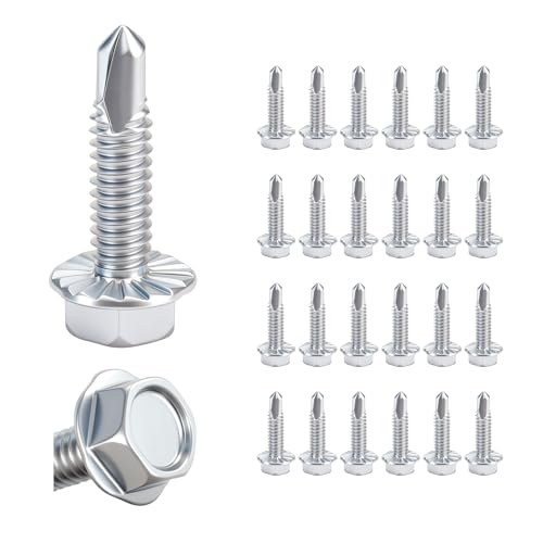 1/4" x 1" Hex Washer Head Self-Drilling Screws (25 PCS), Grade 8.8 Heat Treated Carbon Steel, Zinc Plated Self Tapping Screws, Industrial Strength Metal Fasteners - color: Silvery, size: Self-Drilling 25 pcs