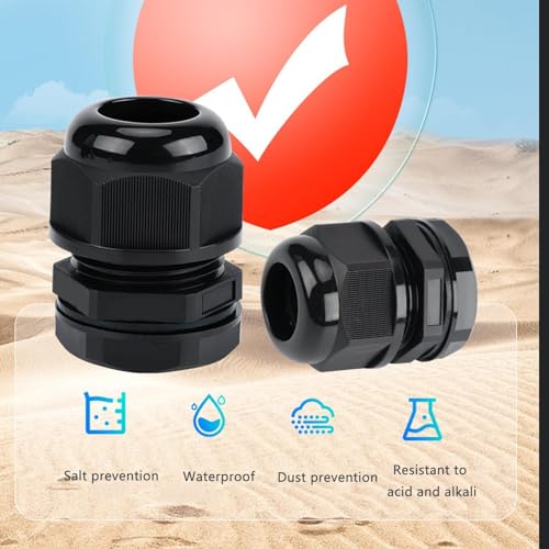 10 Pcs PG21 Cable Gland 18-25mm Waterproof IP68 Nylon Black PA66 Connector - size: PG21(10Pcs)
