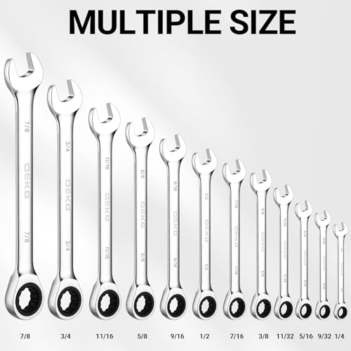 DEKOPRO 12-Piece Ratcheting Wrench Set SAE 1/4'' to 7/8'', Fixed Head Combination Wrenches Set with Rack Organizer, Cr-V Steel, 12 Point 72 Teeth - size: SAE-12 pcs