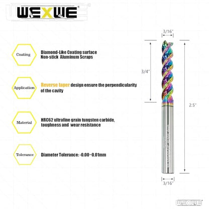 Tools 3/16” Extra Long Carbide Square End Mill for Aluminum, Copper Alloy, Plastic, 2.5" Overall Length End Mill Bits, 3 Flute HRC 62 Deg DLC Coating, CNC Router Bits 3/16 Shank (3/16-2.5" 2PCS) - size: DLC EXL 3/16-2.5" 2PC