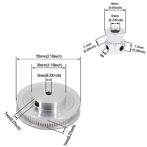 2PCS Set GT2 Synchronous Wheel 20&80 Teeth 6mm Bore Aluminum Timing Pulleys with 2PCS Length 250mm Width 6mm Belt (20-80T-6B-6) - style: 20-80T-6B-6
