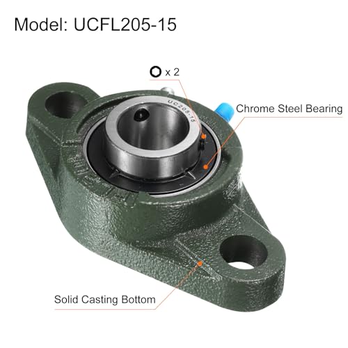 uxcell 2pcs UCFL205-15 Pillow Block Bearings 15/16 inch Bore Self Alignment, Solid Cast Iron Base Mounted Chrome Steel Bearings - size: UCFL205-15