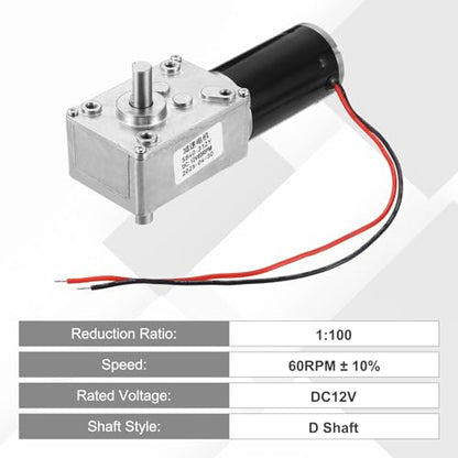 MECCANIXITY DC12V Worm Gear Motor, 60RPM 15mm D Shaft Self-Locking High Torque Speed Reduction Gear Motor for Automotive, Home Appliances, Robotics - style: 12V 60RPM