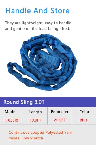 Round Sling 2Packs 17636lb 10FT Sling Strap Rigging Polyester Endless Lift Sling for Hoist Heavy Duty Objects Heavy Duty Poly Lifting Sling Polyester Endless Round Sling【8T-3M-2Pcs】 - size: 8T-3M-2Pcs