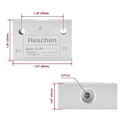 Heschen Pneumatic Shuttle Valve KV-08 PT1/4 One Way Quick Exhaust