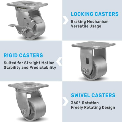 SY America 3" X 2" Cast Iron Caster Wheels,Heavy Duty Industrial Casters, Load Capacity 1400 lbs,Perfect Toolbox Caster Wheels-2 Swivel - color: 2 Swivel, size: 3" Wheel