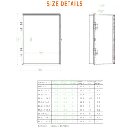 Electrical Junction Box, IP67 Waterproof Outdoor Box ABS Plastic Enclosure with Stainless Steel Latches & Brackets, Hinge Black Cover Project Box with Mounting Plate Outer size11.4"x7.5"x5.5" - color: Black, size: 11.4"x7.5"x5.5"