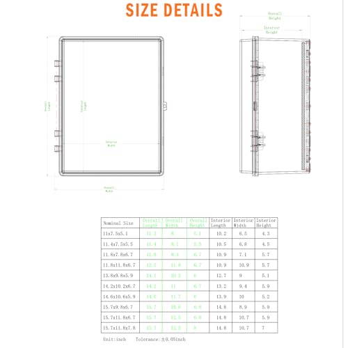 Electrical Junction Box, IP67 Waterproof Outdoor Box ABS Plastic Enclosure with Stainless Steel Latches & Brackets, Hinge Black Cover Project Box with Mounting Plate 14.2"x10.2"x6.7" - color: Black, size: 14.2"x10.2"x6.7"