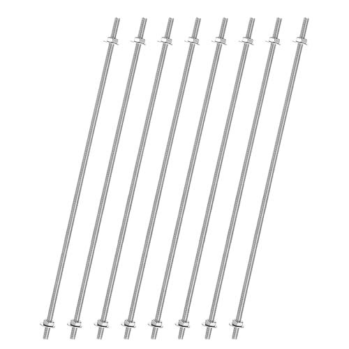 uxcell 8pcs 8/32 Inch M4 Threaded Rods with 40pcs Hex Nuts and Washers 18 Inch 201 Stainless Steel Full Threads Right-Hand Thread for Hangers, U-Bolts, Beaded Garden Stake Rods, Silver - size: 18 Inch