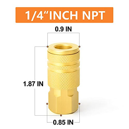 GASHER 12PCS 1/4" Brass Female Industrial Coupler, Female Threads Size, Quick Connect Air Coupler - size: NEW STYLE 1/4" FNPT