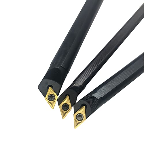 3pcs 95° Turning Boring Bars Turning Tool Holder S08K/S10K/S12M-SDJCR07 Shank Dia 1/3" 3/8" 1/2" Right Hand + 10pcs DCMT21.51 DCMT070204 Carbide Turning Insert for Steel and Stainless Iron - color: 3pcs boring bars + dcmt21.51
