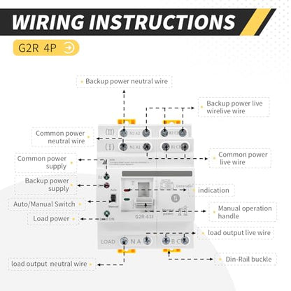 Mini ATS Automatic/Manual Transfer Switch 4P 63A AC220V, Home Generator Manual Transfer Switches for Uninterruptible Power Supply, 3Phas Dual Auto Power Electrical Selector Switch DIN Rail Mount G2R - style: ATS G2R 4P 63A AC220V
