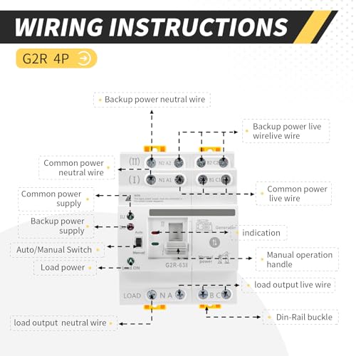 Mini ATS Automatic/Manual Transfer Switch 4P 63A AC220V, Home Generator Manual Transfer Switches for Uninterruptible Power Supply, 3Phas Dual Auto Power Electrical Selector Switch DIN Rail Mount G2R - style: ATS G2R 4P 63A AC220V