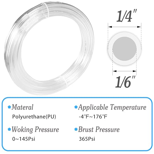 Clear PU Pneumatic Tubing Air Hose, 1/4" OD x 1/6" ID, 12m/39.4ft - color: Clear, size: 1/4in x 12M